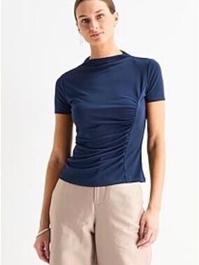 Worthington Mock Neck Ruched Top